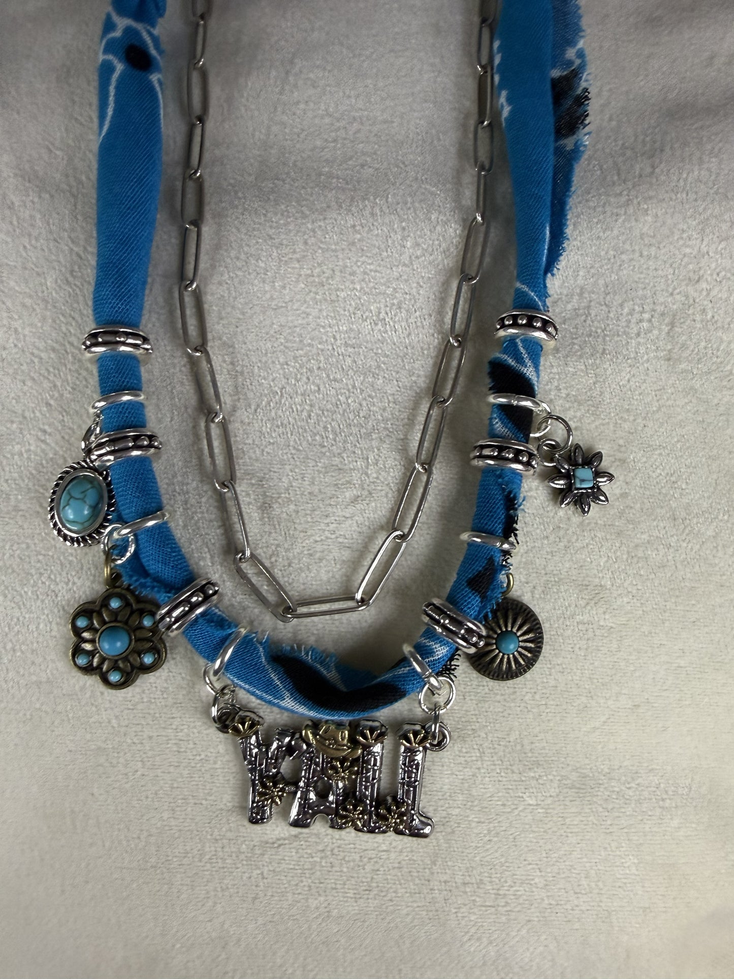🤠 Turquoise “Y’ALL” Bandana Necklace | Western Charm Statement Piece