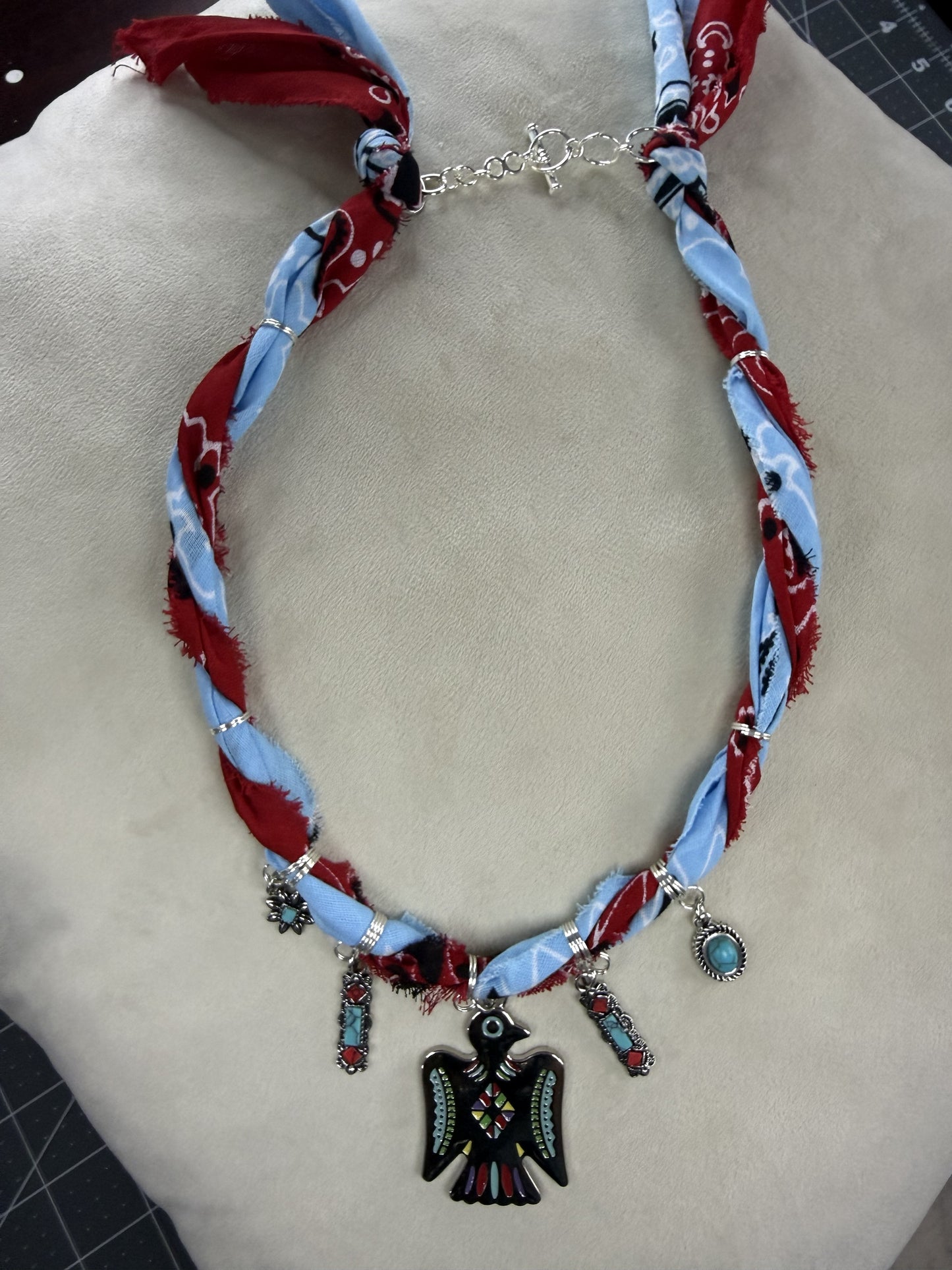 🦅 Desert Thunderbird Bandana Necklace | Turquoise Western Statement