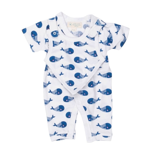 π³ Blue Whale Kimono Romper + Snap Bib β Organic Cotton for Littles π