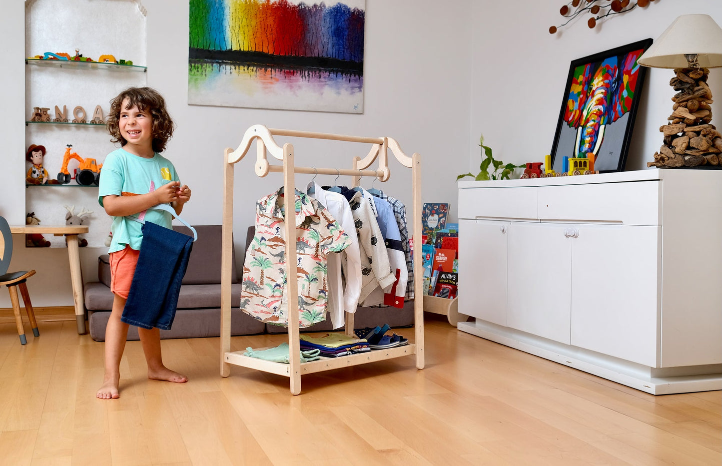 🧸 Montessori Wooden Kids Clothing Rack