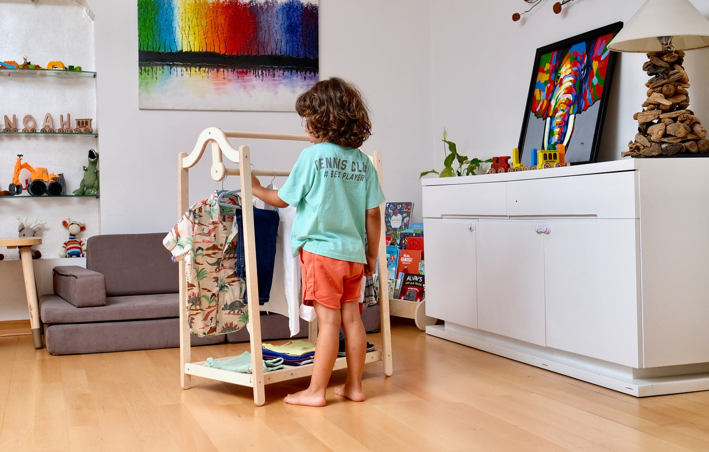 🧸 Montessori Wooden Kids Clothing Rack