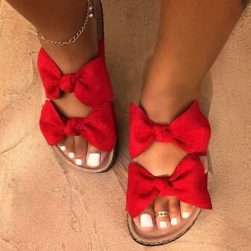 🎀 Ruby Bow Slides – 2-Strap Comfy Sandals in Red ❤️