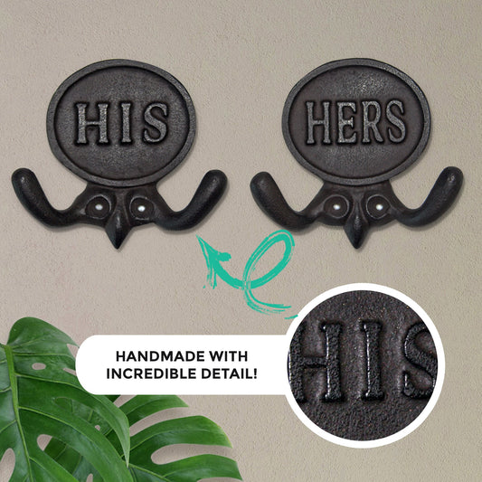 π Set of 2 His & Hers Rustic Cast Iron Towel Hooks