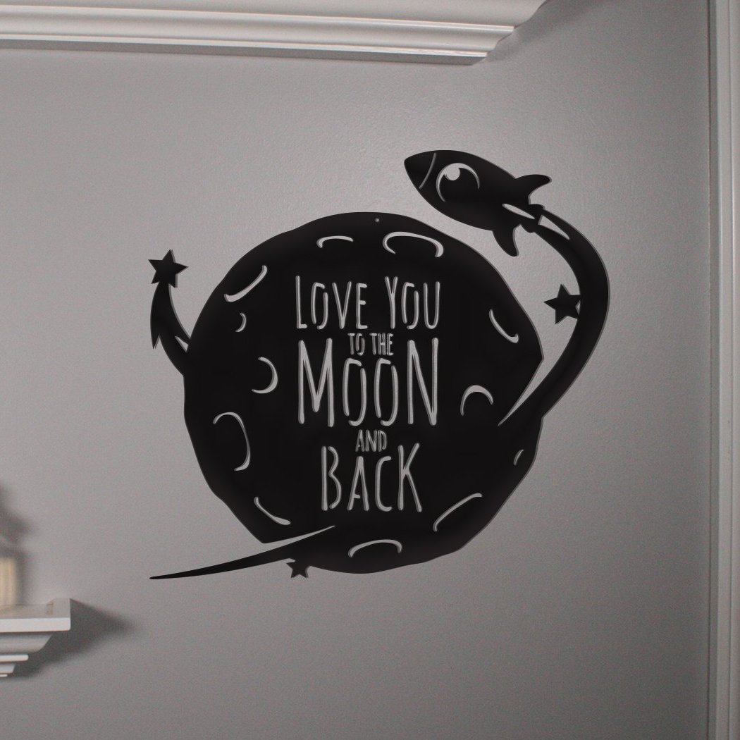 🌙 Moon & Back Rocket Wall Art – Powder-Coated Steel Décor 🚀