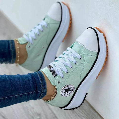 👟 Flat Lace-Up Pattern Canvas Sneakers – Style + Comfort in Every Step