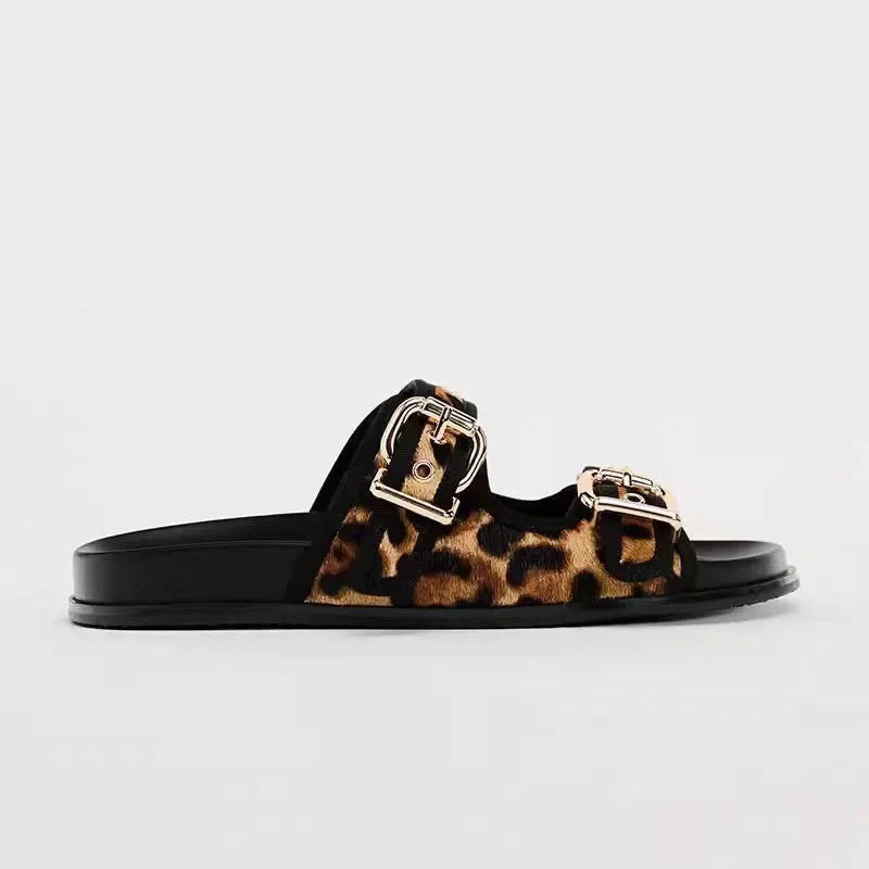 🐾Sierra Slide Sandals – Chic Animal Print Flats for Summer☀️