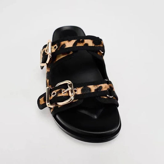 🐾Sierra Slide Sandals – Chic Animal Print Flats for Summer☀️