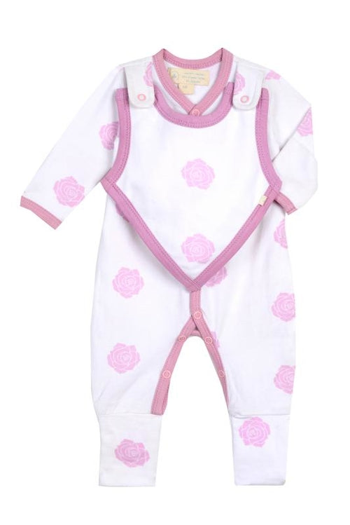 Smart Footed One-Piece + Bib – Pink Rose 🌸