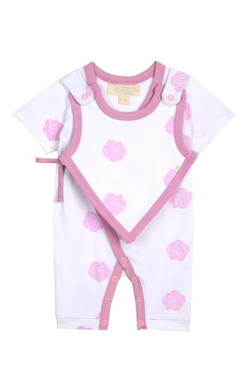 🌸 Smart Short Sleeve Kimono Romper – Pink Rose | Organic Cotton + Spandex
