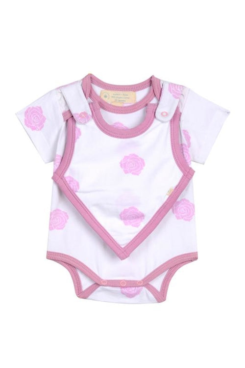 πΈ Pink Rose Smart Bodysuit + Bib Set β Organic Cotton