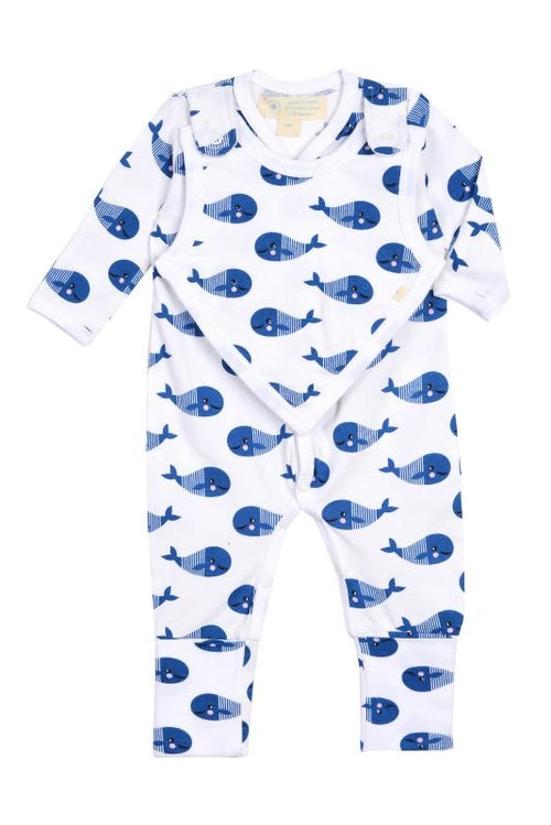 🐳 Smart Footed One-Piece + Bib – Blue Whale