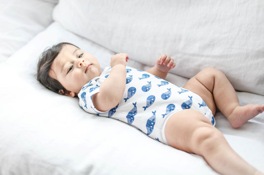 🐳 Blue Whale Bodysuit + Smart Bib Set – Organic Cotton Snap-On Style 💙