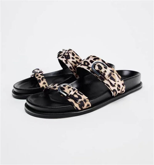 🐾Sierra Slide Sandals – Chic Animal Print Flats for Summer☀️