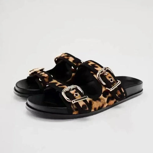 🐾Sierra Slide Sandals – Chic Animal Print Flats for Summer☀️
