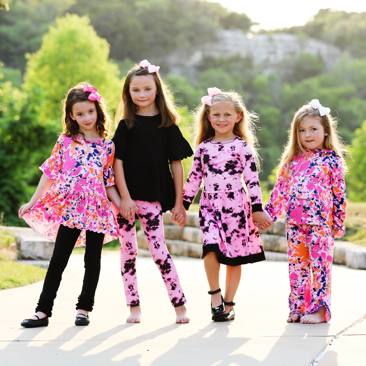 🌸 AnnLoren Tie-Dye Ruffle Hoodie Set – 2 Pc Pink, Orange & Purple
