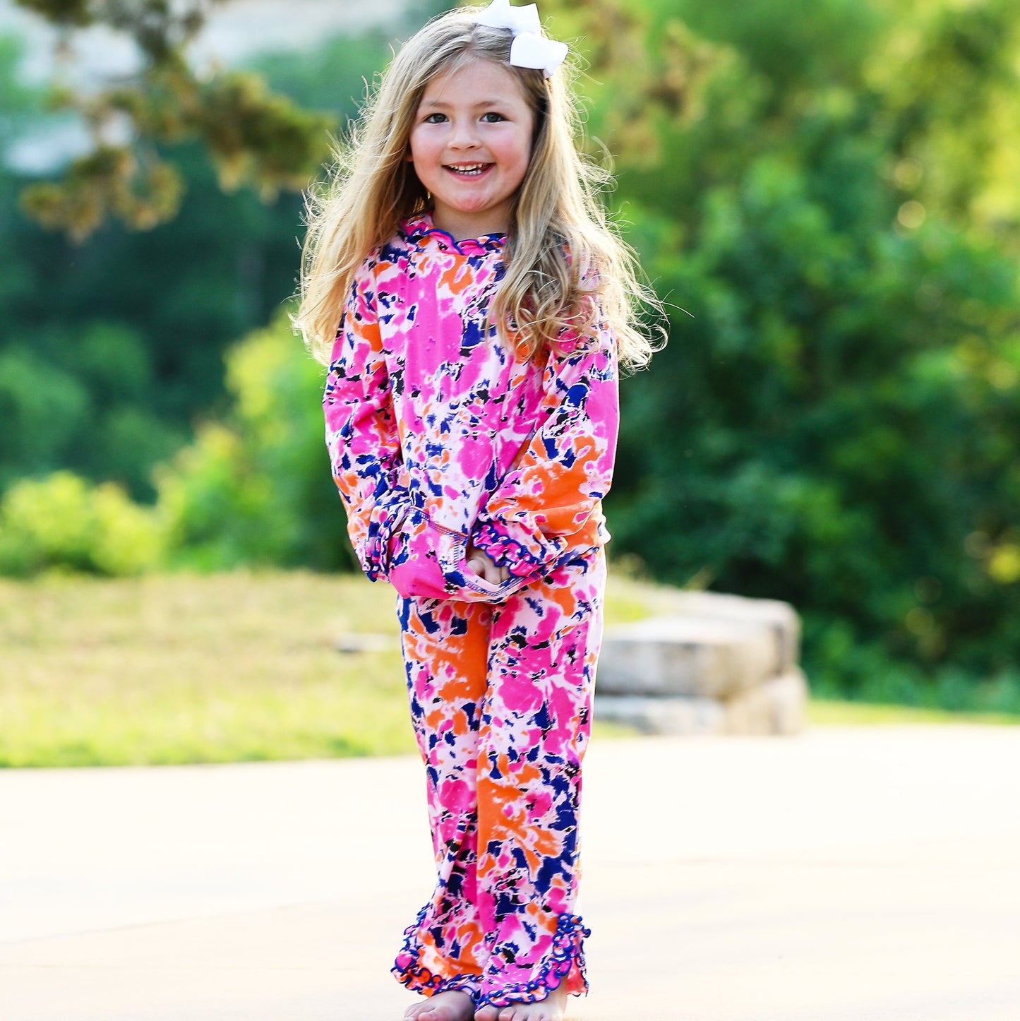 🌸 AnnLoren Tie-Dye Ruffle Hoodie Set – 2 Pc Pink, Orange & Purple