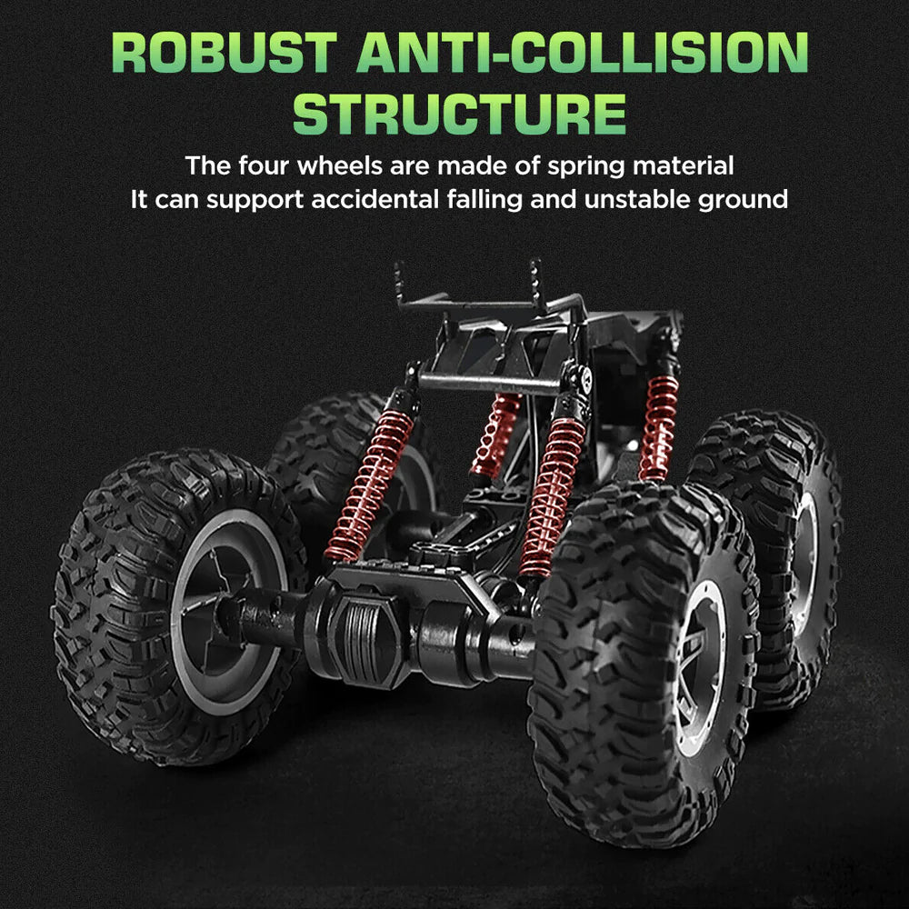 Model of a remote control car with robust anti-collision structure on a black background