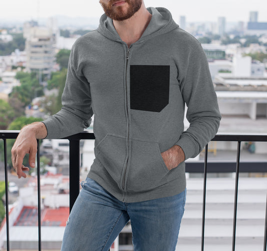 Menโs Faux Pocket Zip-Up Hoodie โ Black Edge Edition ๐ค