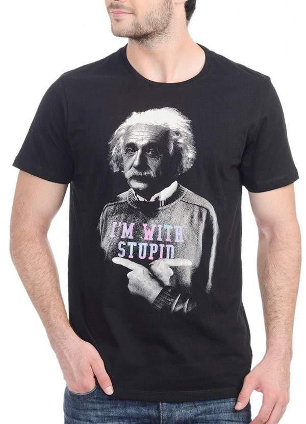 👕 Einstein "I'm With Stupid" Black Half Sleeve Tee (Men) 🧠