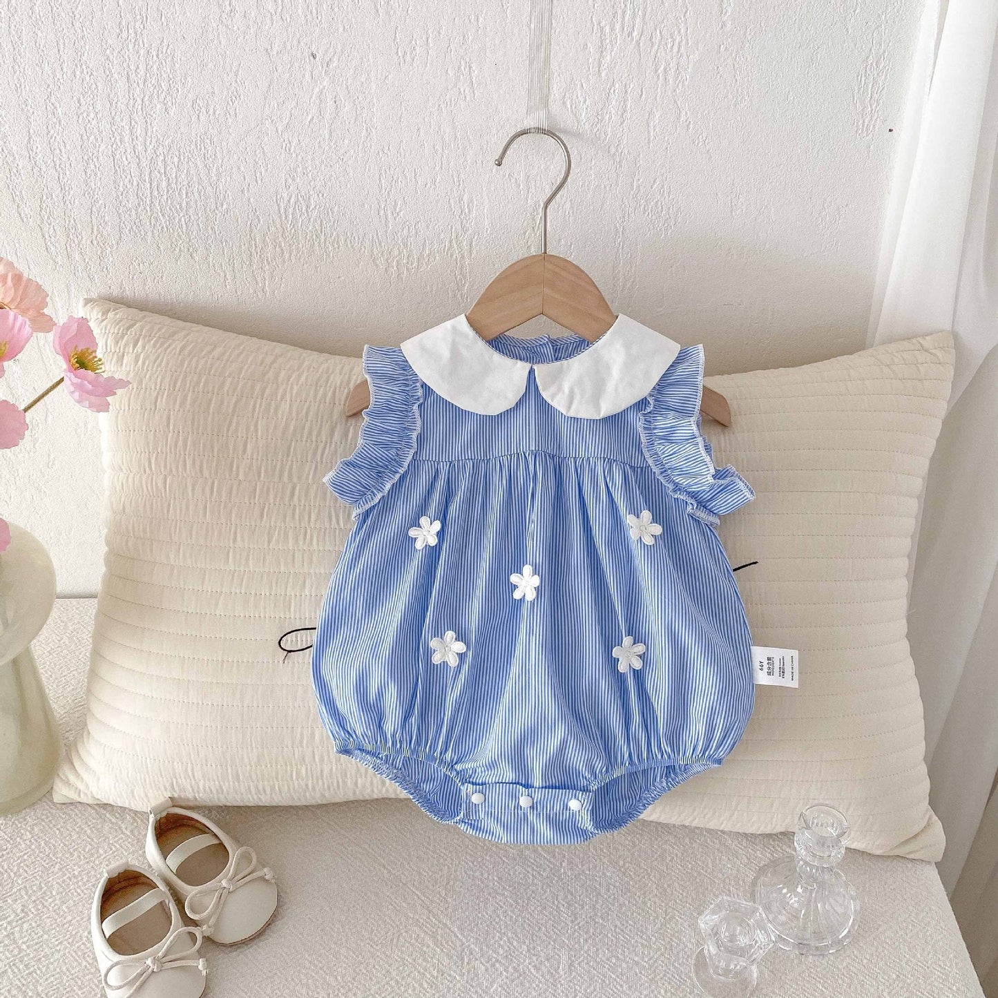 👗Bluebell Bloom Baby Romper – Summer Floral Sleeveless Style🌸