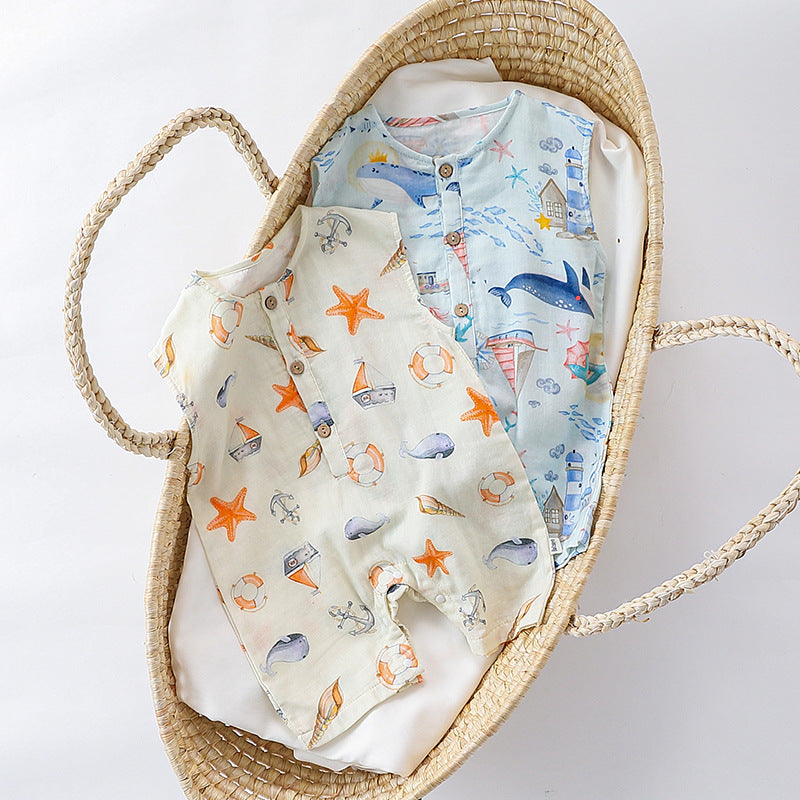 🌊 Sleeveless Romper – Ocean Animals 🐢