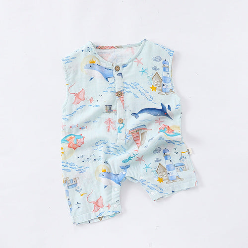 🌊 Sleeveless Romper – Ocean Animals 🐢