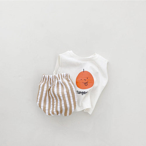🍋 Fruity Fun Baby Set – Vest + Striped Pants 🍓✨