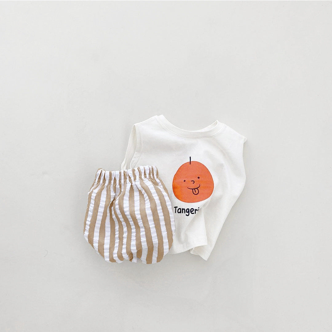 🍋 Fruity Fun Baby Set – Vest + Striped Pants 🍓✨
