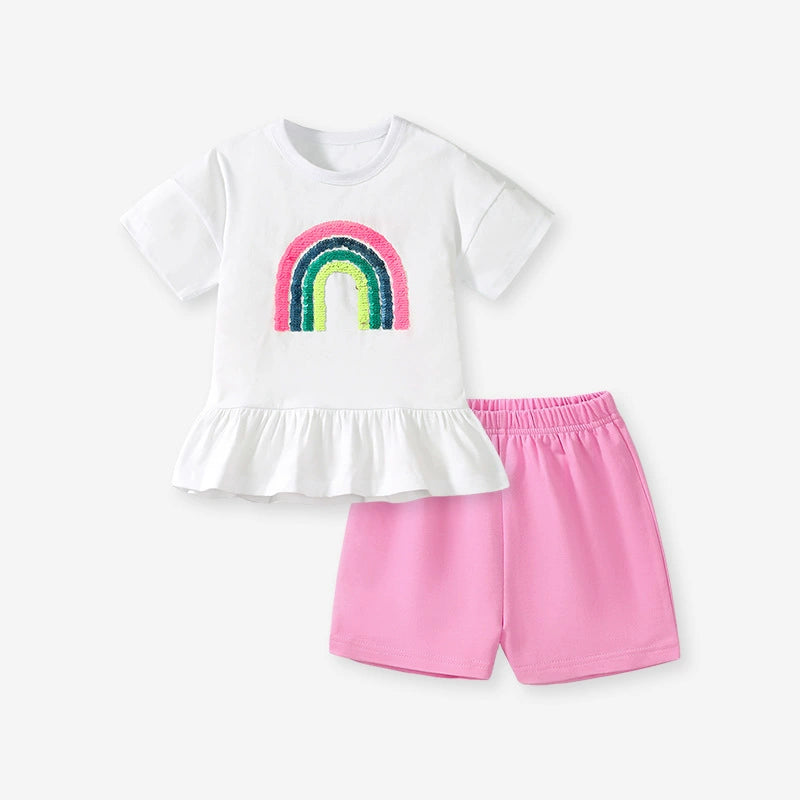 🌈 Rainbow 2-Piece Set | Girls' Summer T-Shirt + Shorts