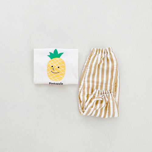 🍋 Fruity Fun Baby Set – Vest + Striped Pants 🍓✨