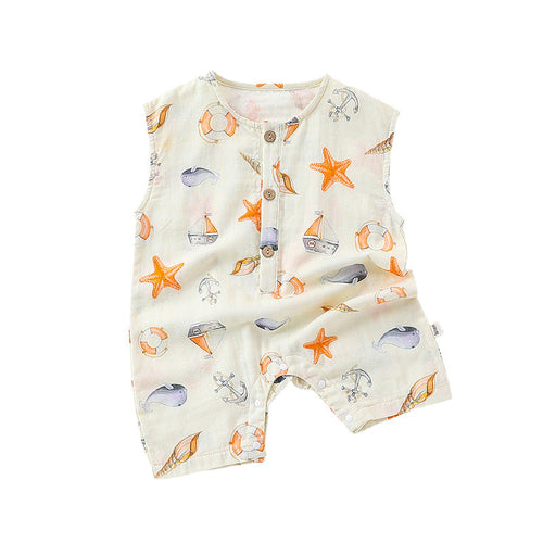 🌊 Sleeveless Romper – Ocean Animals 🐢