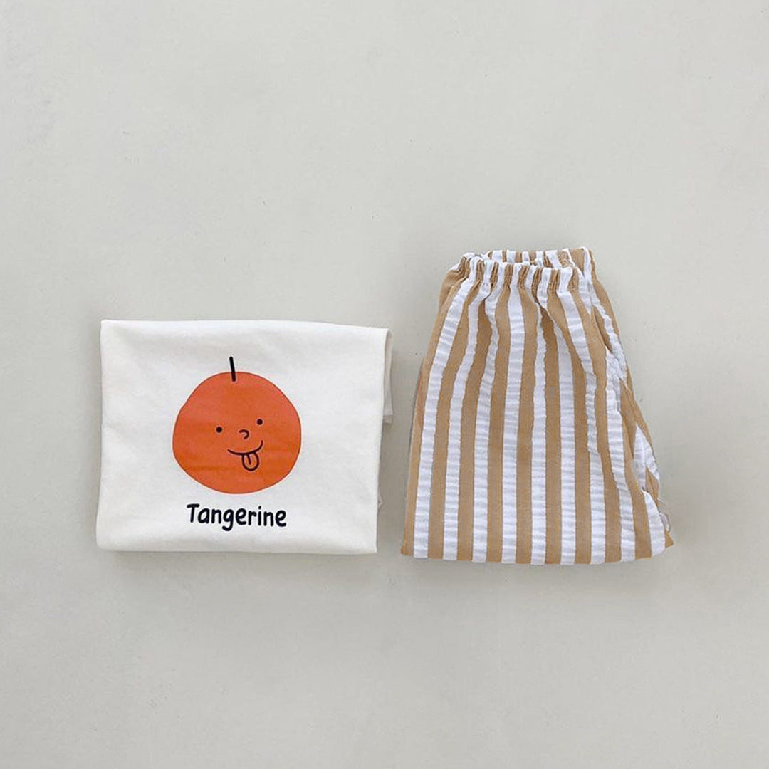 🍋 Fruity Fun Baby Set – Vest + Striped Pants 🍓✨