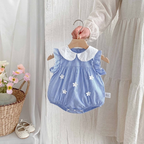 👗Bluebell Bloom Baby Romper – Summer Floral Sleeveless Style🌸