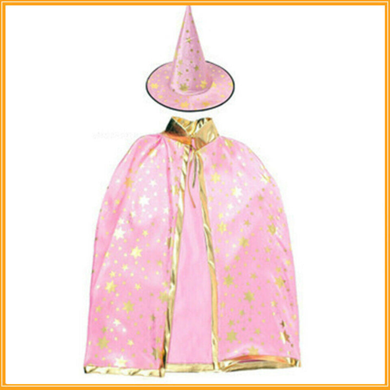 🪄 Starry Wizard Cloak + Pumpkin Hat Set ✨🎃