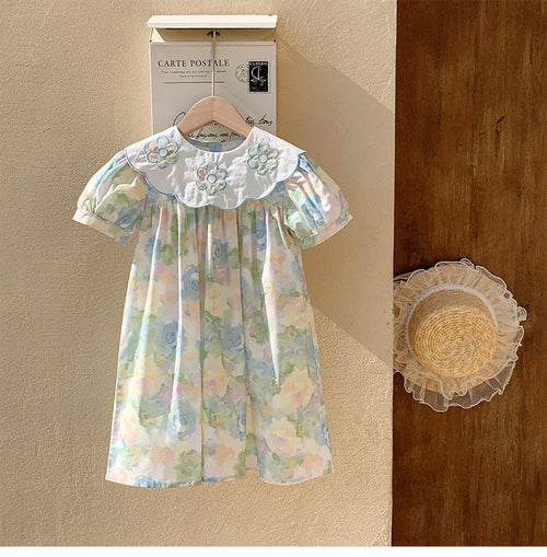 🌼 Summer Floral Dress | Girls’ Cotton Short Sleeve