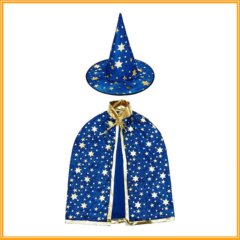 🪄 Starry Wizard Cloak + Pumpkin Hat Set ✨🎃