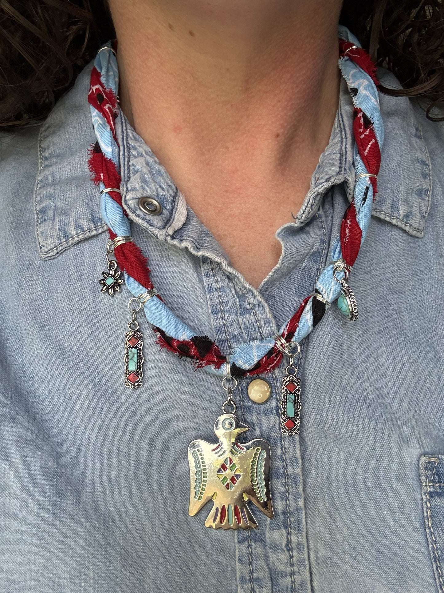 🦅 Desert Thunderbird Bandana Necklace | Turquoise Western Statement