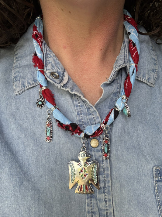 🦅 Desert Thunderbird Bandana Necklace | Turquoise Western Statement
