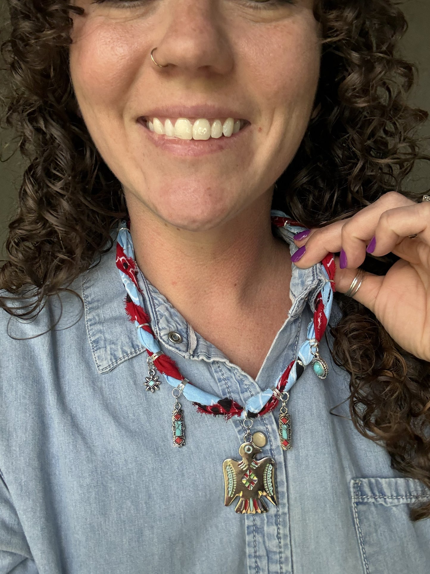🦅 Desert Thunderbird Bandana Necklace | Turquoise Western Statement