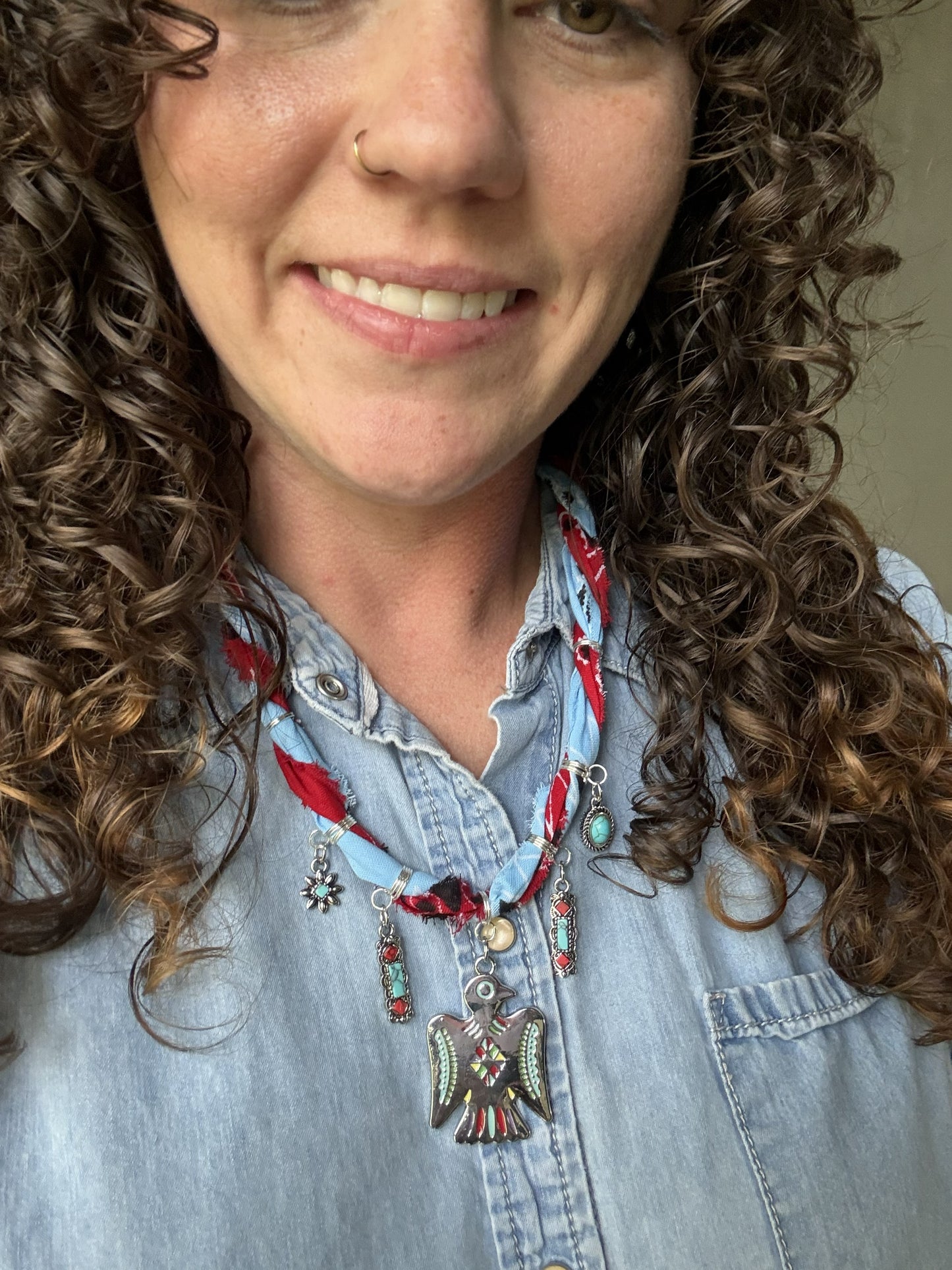 🦅 Desert Thunderbird Bandana Necklace | Turquoise Western Statement