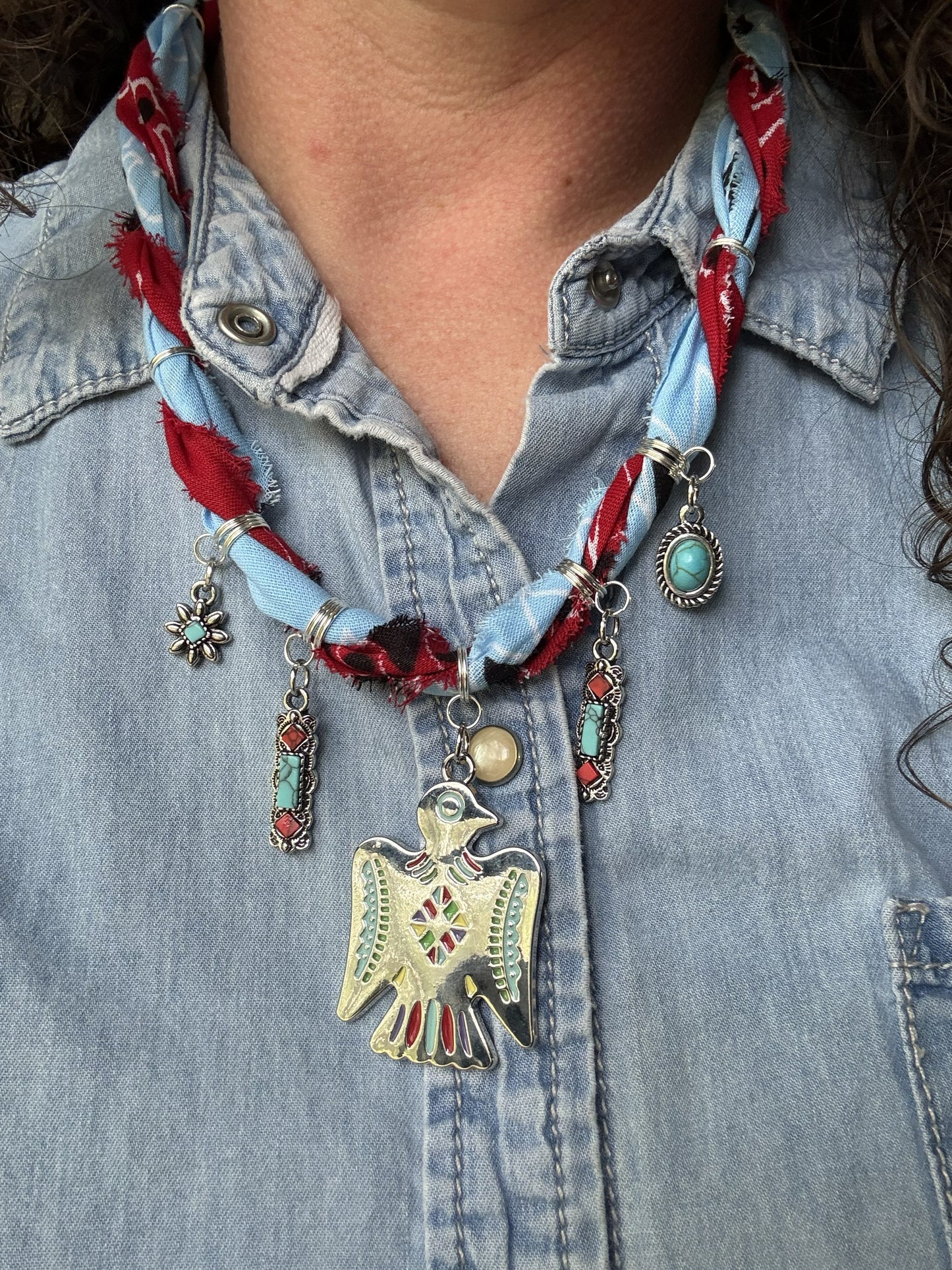 🦅 Desert Thunderbird Bandana Necklace | Turquoise Western Statement