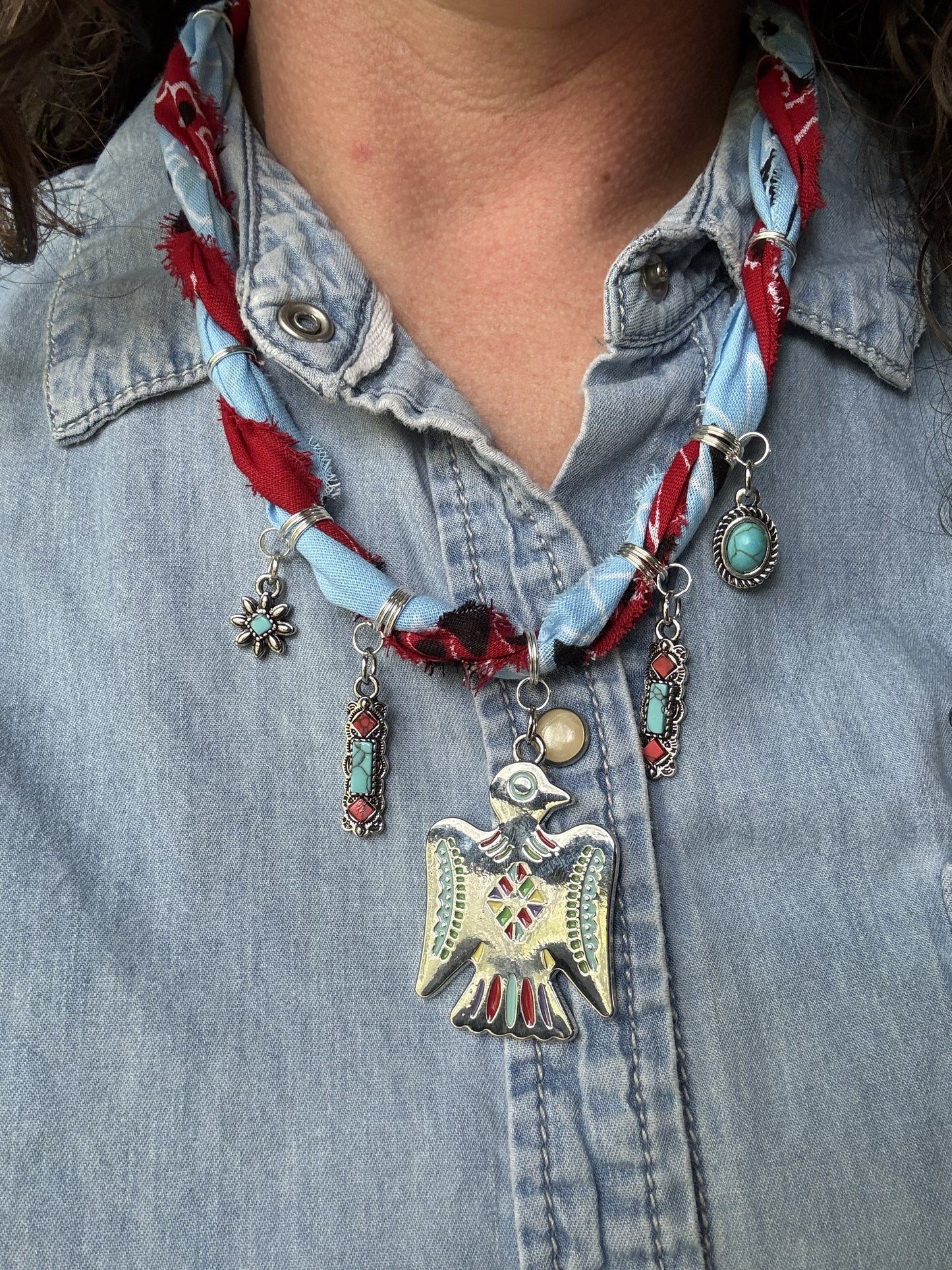 🦅 Desert Thunderbird Bandana Necklace | Turquoise Western Statement