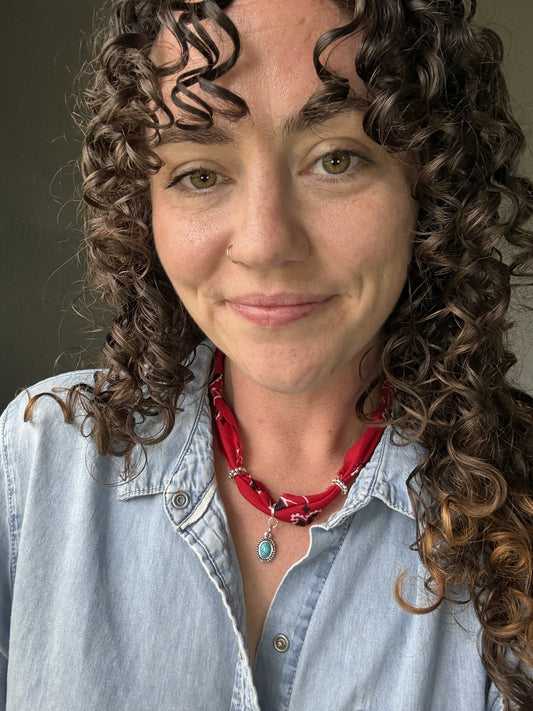 ❤️ Red Bandana Turquoise Charm Necklace | Western Boho Choker Style