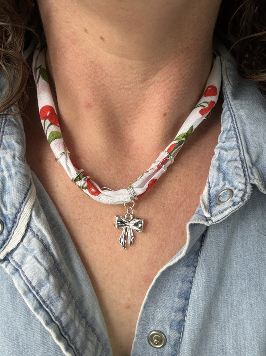 🍒 Cherry Bow Bandana Necklace | Sweet Minimal Statement