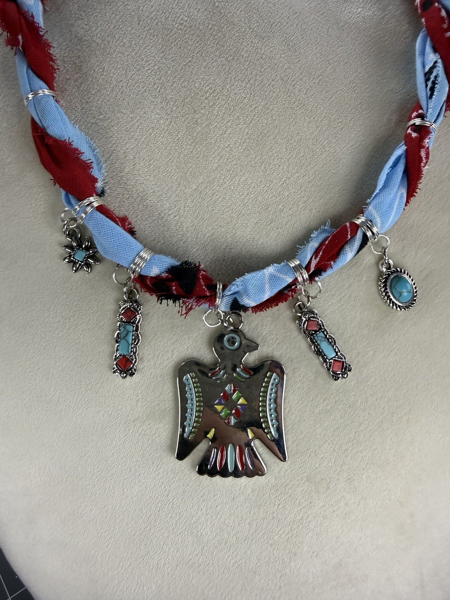 🦅 Desert Thunderbird Bandana Necklace | Turquoise Western Statement