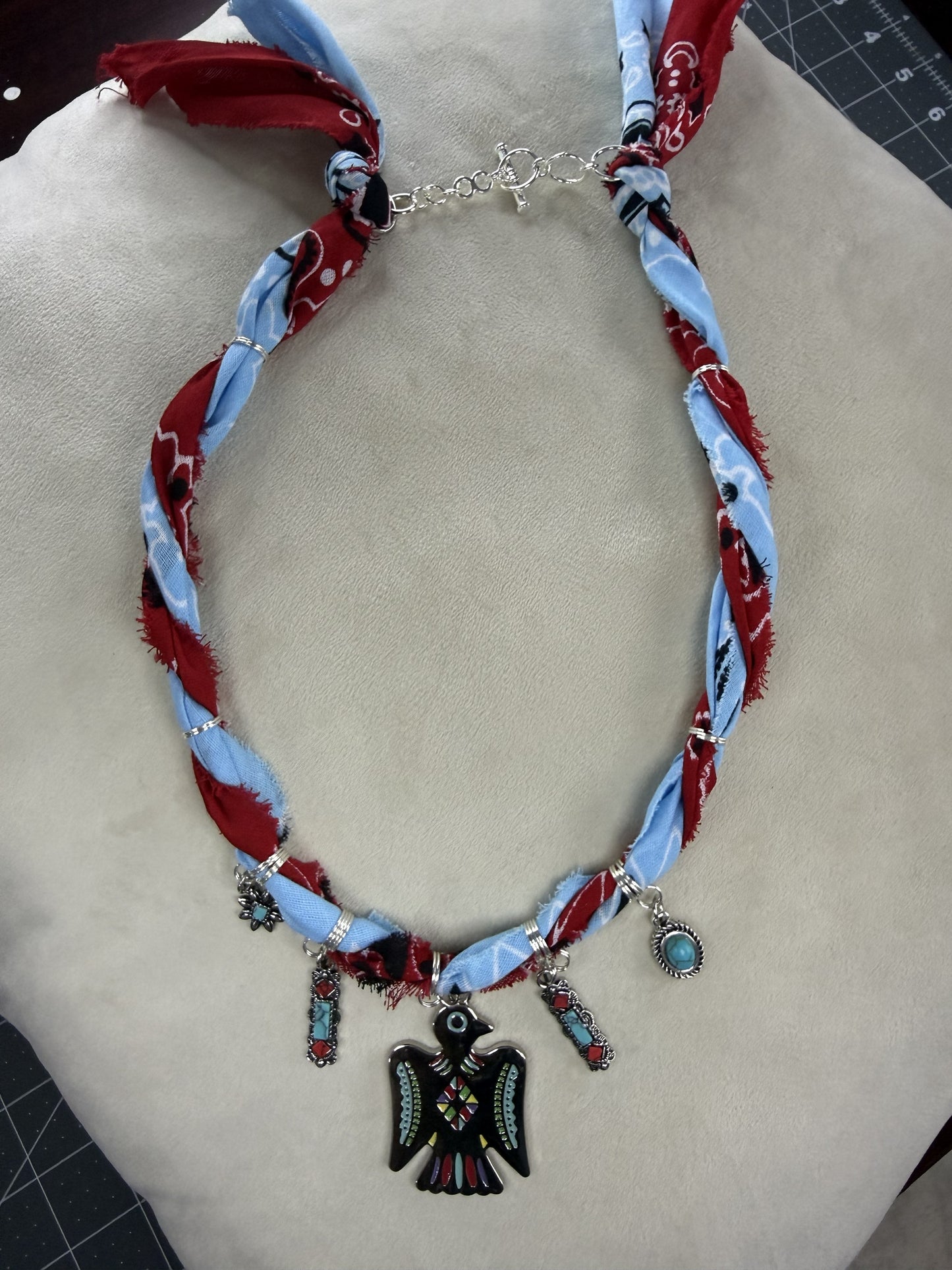 🦅 Desert Thunderbird Bandana Necklace | Turquoise Western Statement
