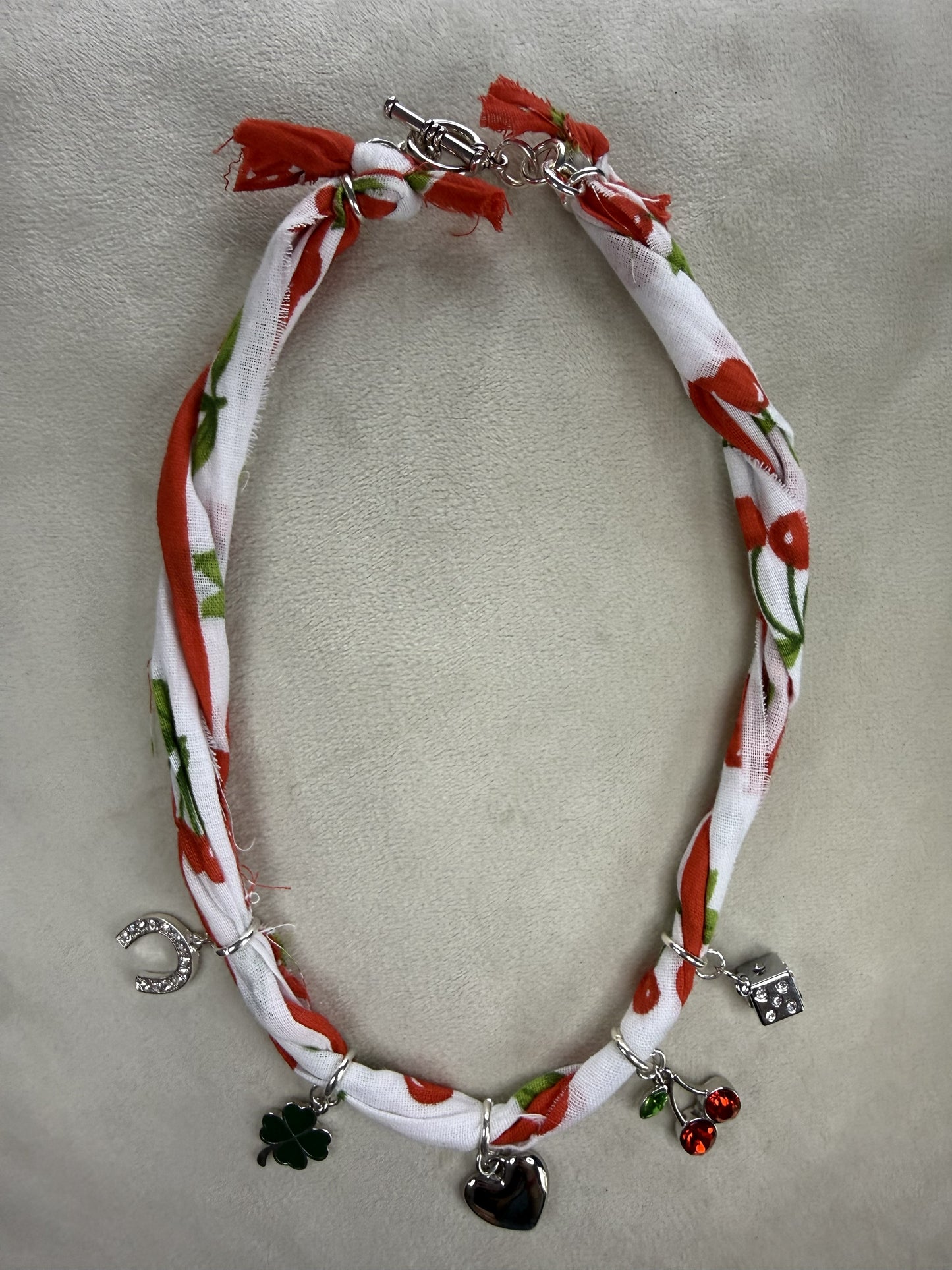 🍒 Lucky Charm Bandana Necklace | Cherry + Clover Boho Choker