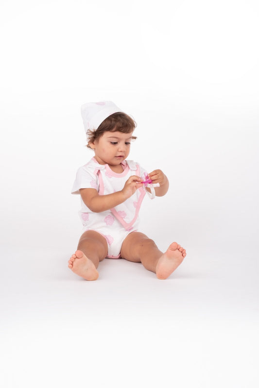 🌸 Pink Rose Smart Bodysuit + Bib Set – Organic Cotton