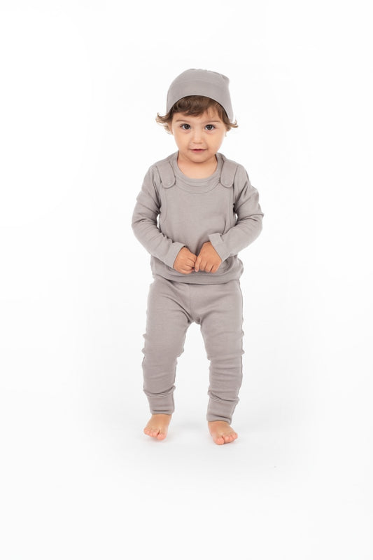 🤍 Footsie Tootsie Pants – Gray Organic Cotton Baby Bottoms 🌿