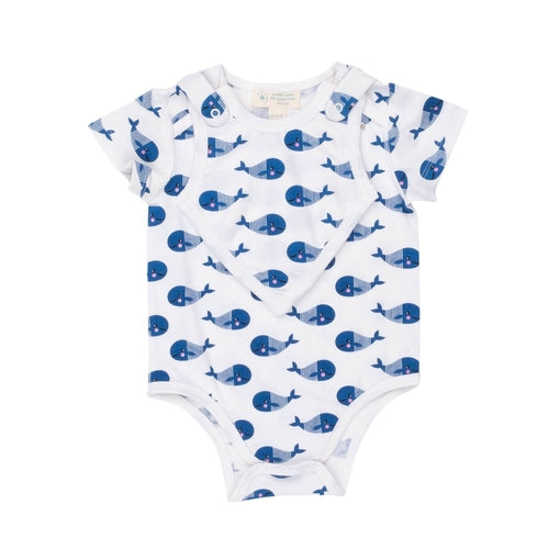 🐳 Blue Whale Bodysuit + Smart Bib Set – Organic Cotton Snap-On Style 💙